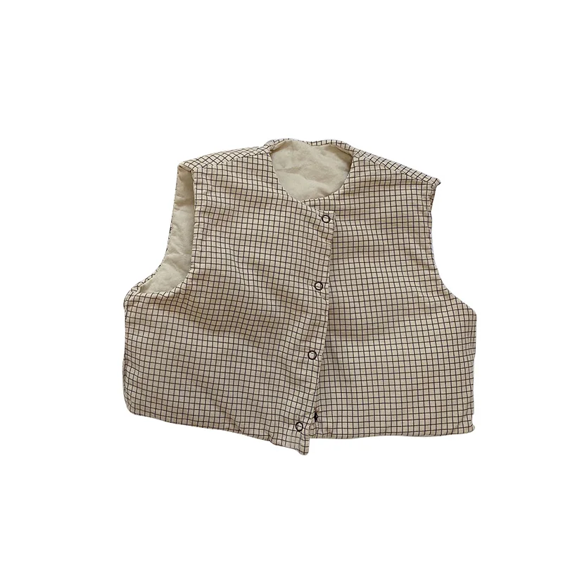 Autumn Winter Baby Vest for Boys Girls Double Side Wear Plaid Sleeveless Jacket Toddler Waistcoat Cotton Korean Infant Outerwear