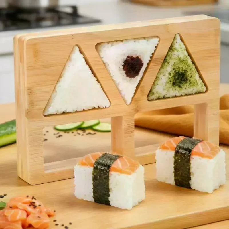 Molde para bolas de arroz de 5/6 agujeros, molde clásico de madera antiadherente para sushi, molde triangular para bolas de arroz y sushi para el hogar, picnic, almuerzo, preparación de comidas caseras