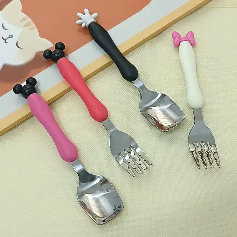 

Cute Mickey Children Spoon Fork Set Baby Feeding Spoon Stainless Steel Kids Eating Utensils Toddler Baby Flatware Accessories