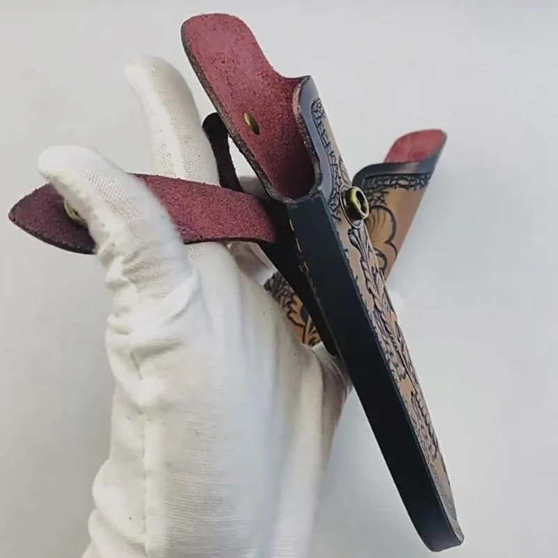 3 Sizes Image Patterned Cow Leather Material Folding Knife Sheath Fixed Blade Cowhide Scabbard Cover Holder Pouch Storage Bag