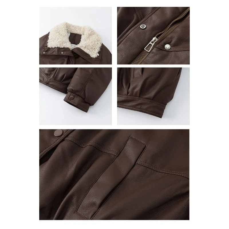 صوف خروف كبير التلبيب يترك في الملابس المبطنة بالقطن المرأة شتاء جديد سميكة الدافئة سترة جلدية جامعية باردة وغير رسمية