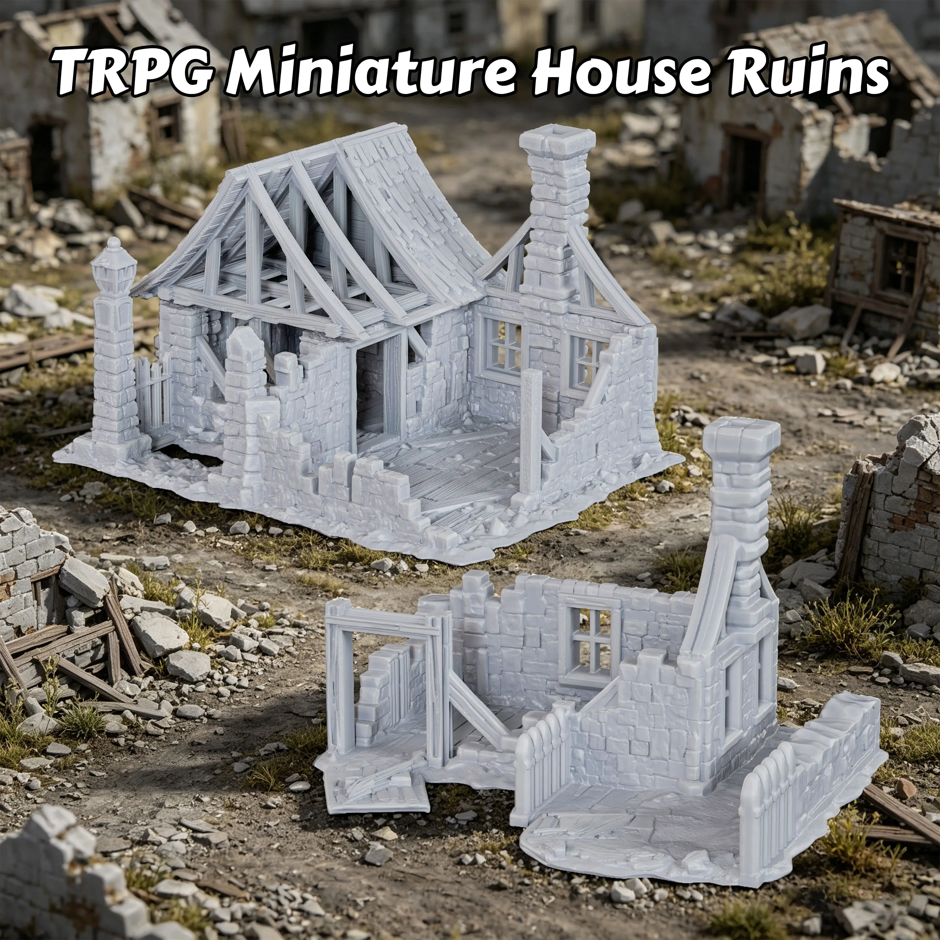 中世の家跡のテーブルトップ地形、25mm-1-64スケール、rpg廃墟都市探検ディスプレイ小道具、ttrpgに最適なアクセサリー