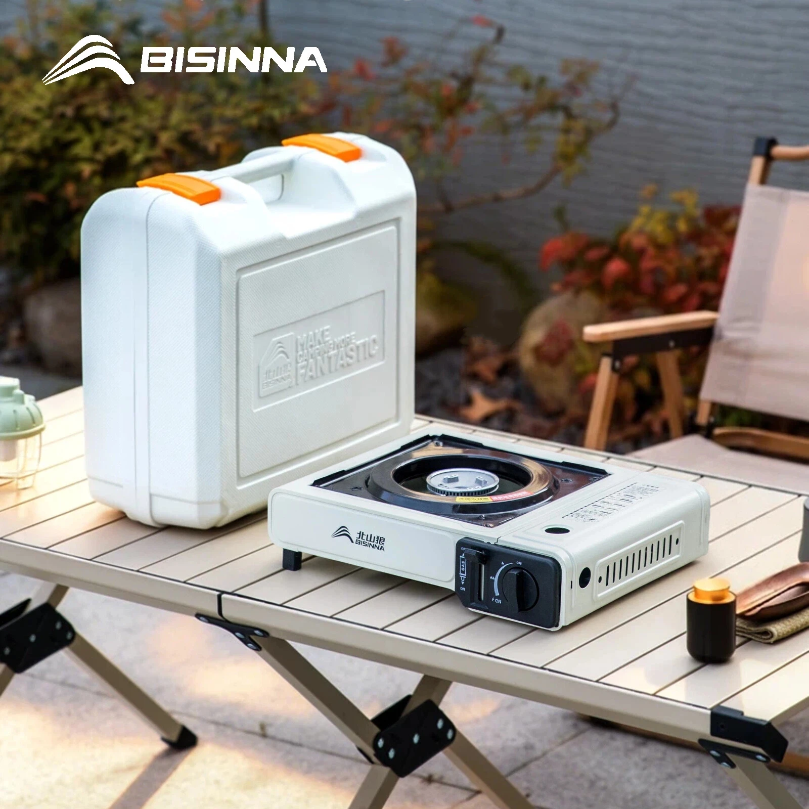 

Газовая плита для кемпинга BISINNA, мощность 2900 Вт, портативная газовая плита для приготовления пищи, бутановая плита с коробкой для хранения, для пикника на открытом воздухе, путешествий