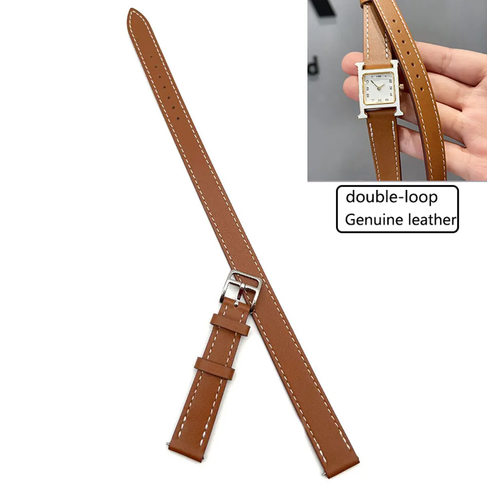 Watch Strap Cowhide  For Women  Watch Band Double Circle Genuine Leather Soft High Quality 16mm Strap HH Gray Orange  Watch band