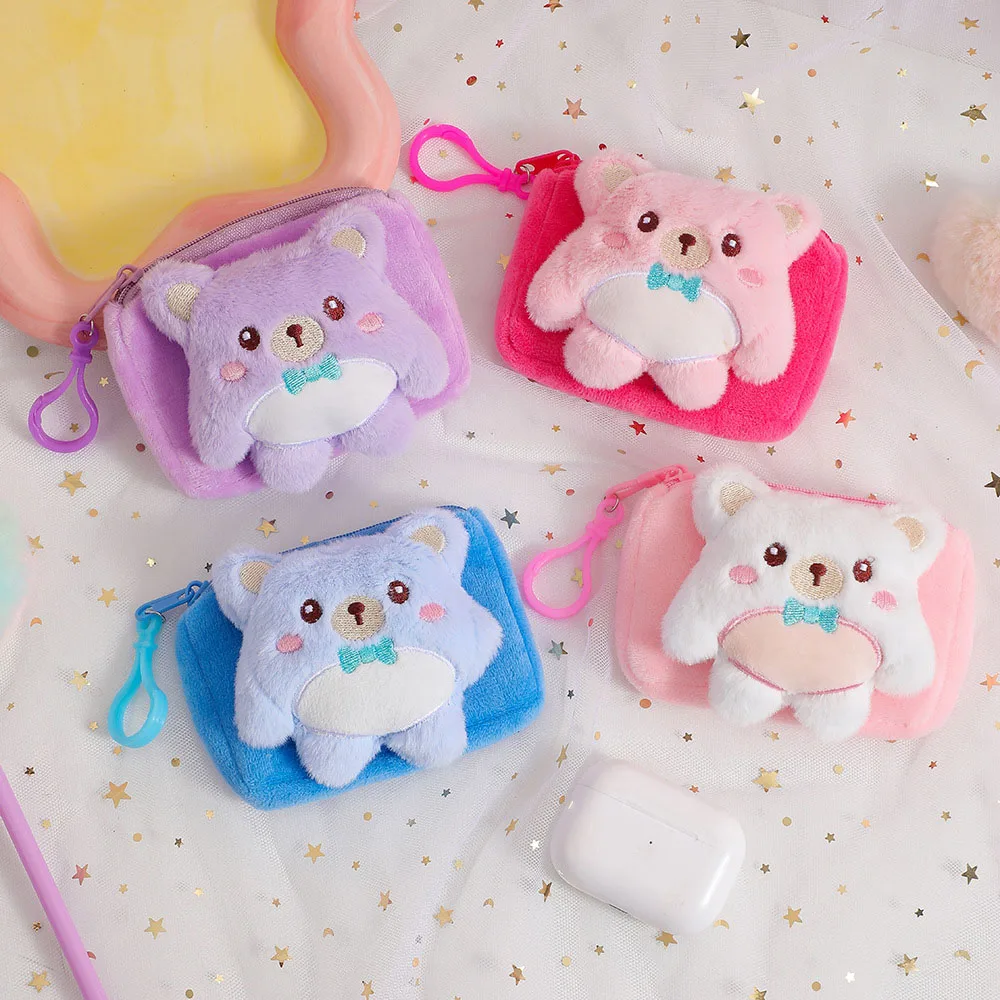 لطيف الدب الكرتون أفخم عملة المحفظة ، محفظة صغيرة ، سستة أحمر الشفاه حقيبة التخزين ، خط البيانات الحقيبة ، قلادة المفاتيح ، جميل سماعة حقيبة