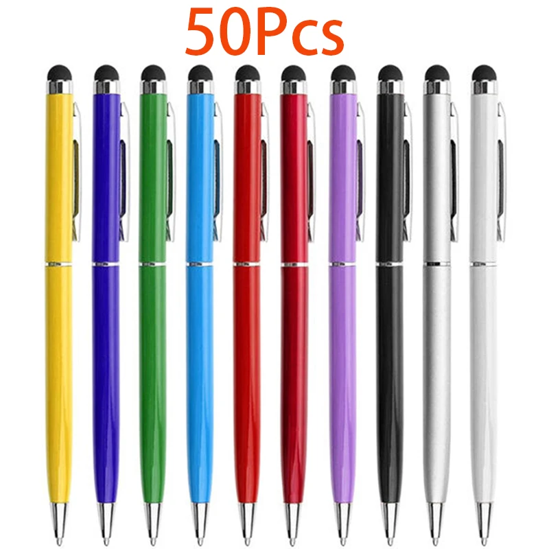 50Pcs Wholesale Metal Pen Advertising Metal Ball Pen Colorful Stationery Touch Stylus Pens