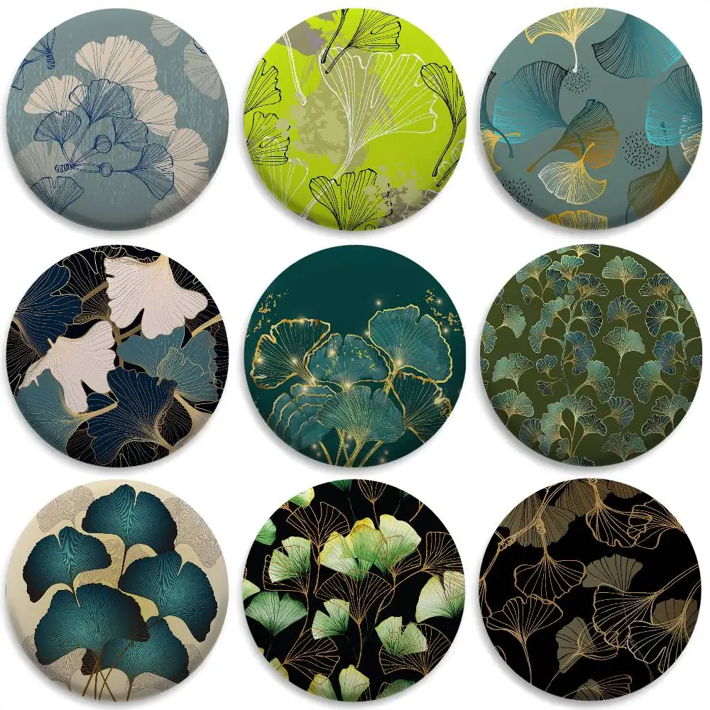

Chinese Style Ginkgo Leaf Badges Round Exquisite Badge Brooches Creative Pins For Clothes Hat Backpack Gift Accessories