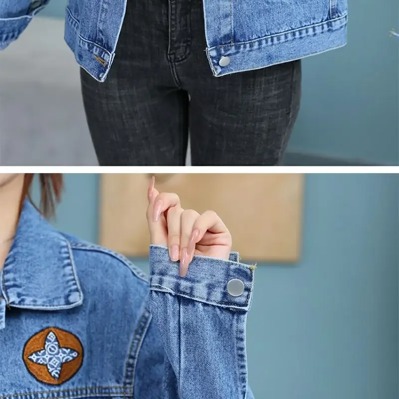 New Retro Embroidery Denim Jacket Long Sleeves Women Windbreaker Streetwear Short Tops Korean Fashion Coats Luxury Designer