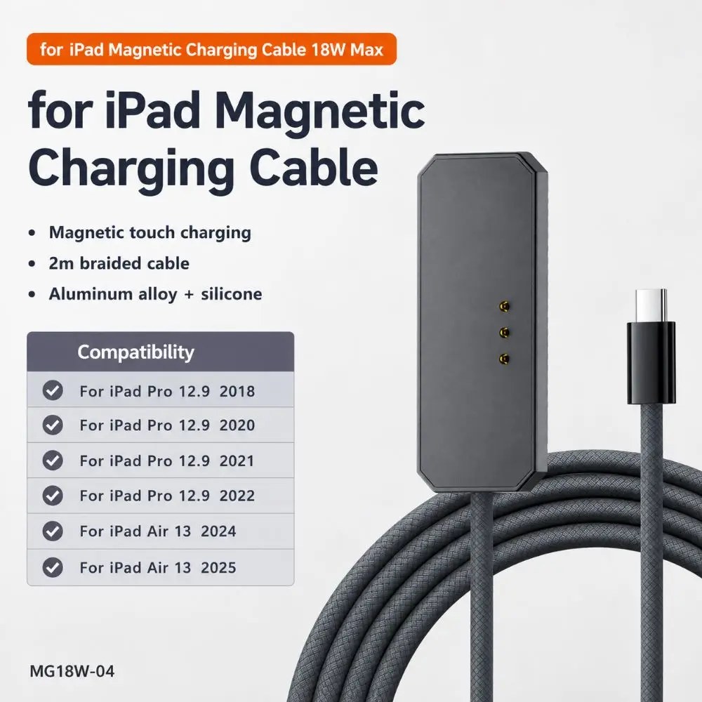 18W Fast Charging Magnetic Charging Cable N52 Magnetic USB-C Charger for iPad Pro 12.9 2020/2021/2022/Air 13 2024/2025