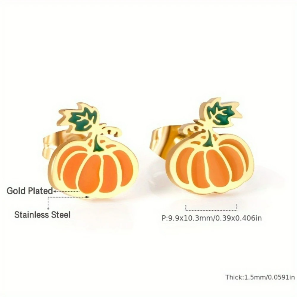 Tiny Pumpkin Enamel Stud Earrings Stainless Steel Push Back Cartilage Helix Piercing Earrings Halloween Fall Gift for Women
