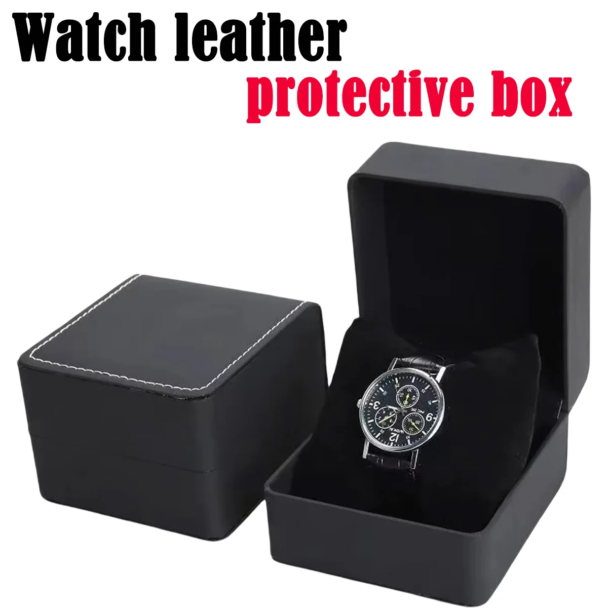 für Männer Clamshell PU Leder Uhrengehäuse Schwarz Einzeluhr Geschenkbox mit Kissen PU Leder Armbanduhr Vitrine Organizer