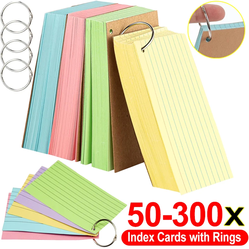 Tarjetas de índice de colores con anillas, rayadas, para notas, memorandos, tarjetas de estudio, listas de tareas, oficina