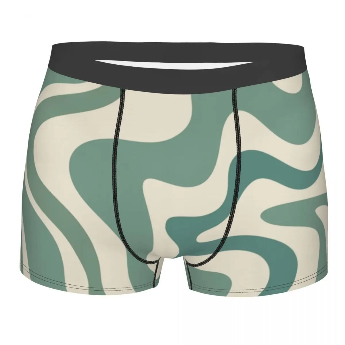 

Мужские эластичные трусы-боксеры с абстрактным узором «Жидкие вихри» в цвете эвкалиптовой мяты