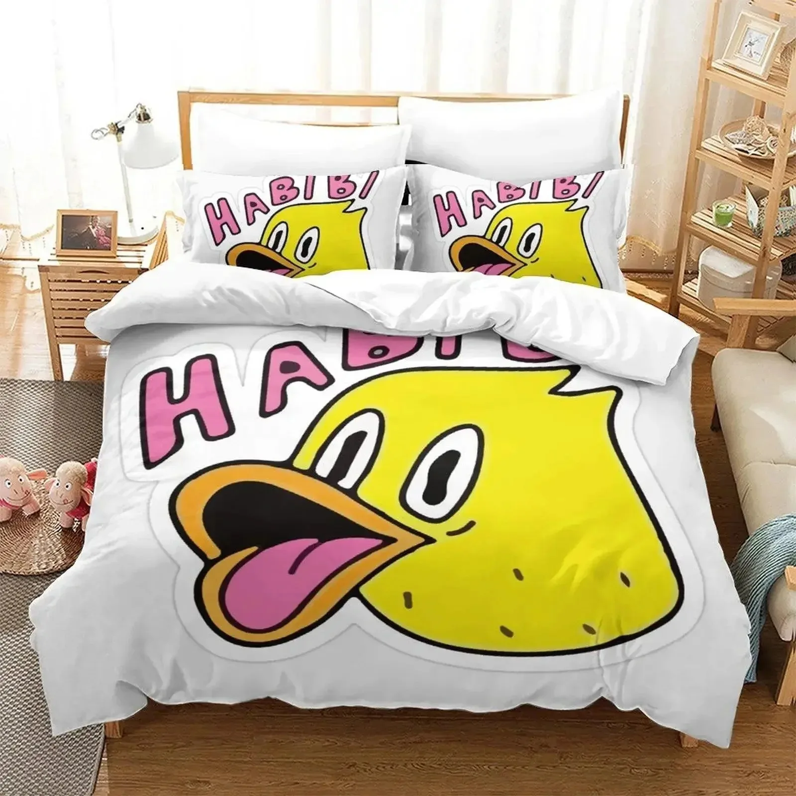 Anime Quackity Duck Bedding Set Boys Girls Twin Queen Size Duvet Cover Pillowcase Bed Boys Adult Fashion Home Textileextile