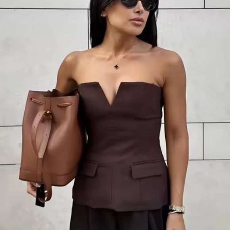 HXAO المرأة مشد صديرية دائرية حمالة المحاصيل الأعلى أنثى قبالة الكتف مثير تانك القمم للمرأة عارية الذراعين أسود أبيض قطع علوية للحفلات