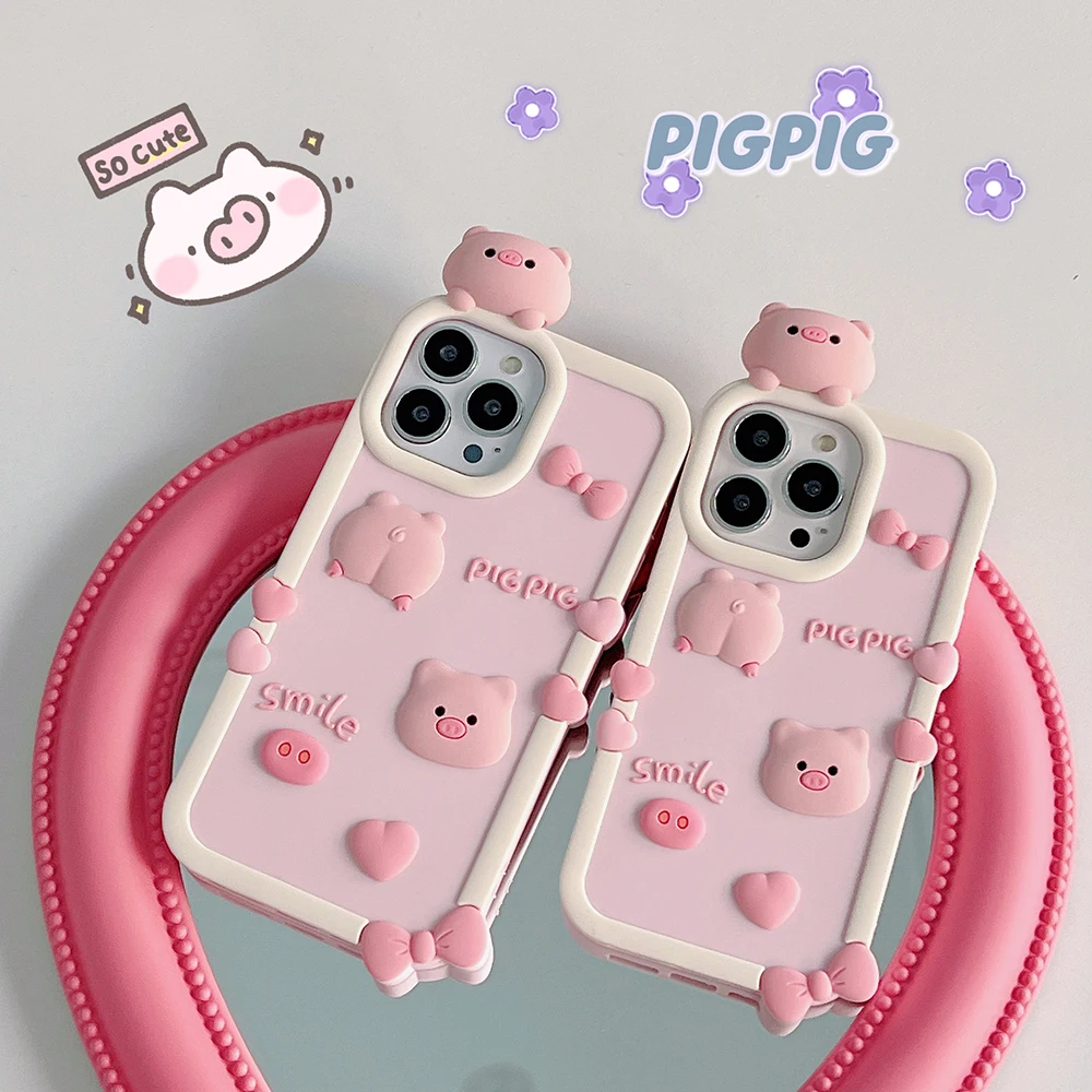 For iPhone 16 15 14 13 12 11 Pro X XS Max XR 8 7 6 6S Plus SE Cute Pink Piggy Case Soft Silicone Cover