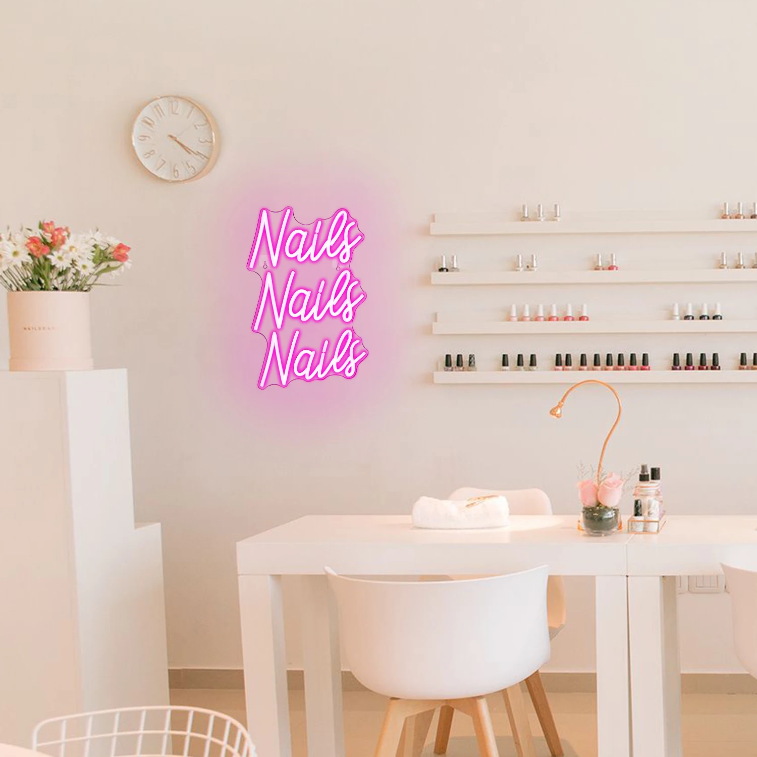 Pink Nail Neon Sign for Room Decoration Nails Neon Decoration Nails LED Sign with USB Powered for Nail Salon Beauty Room