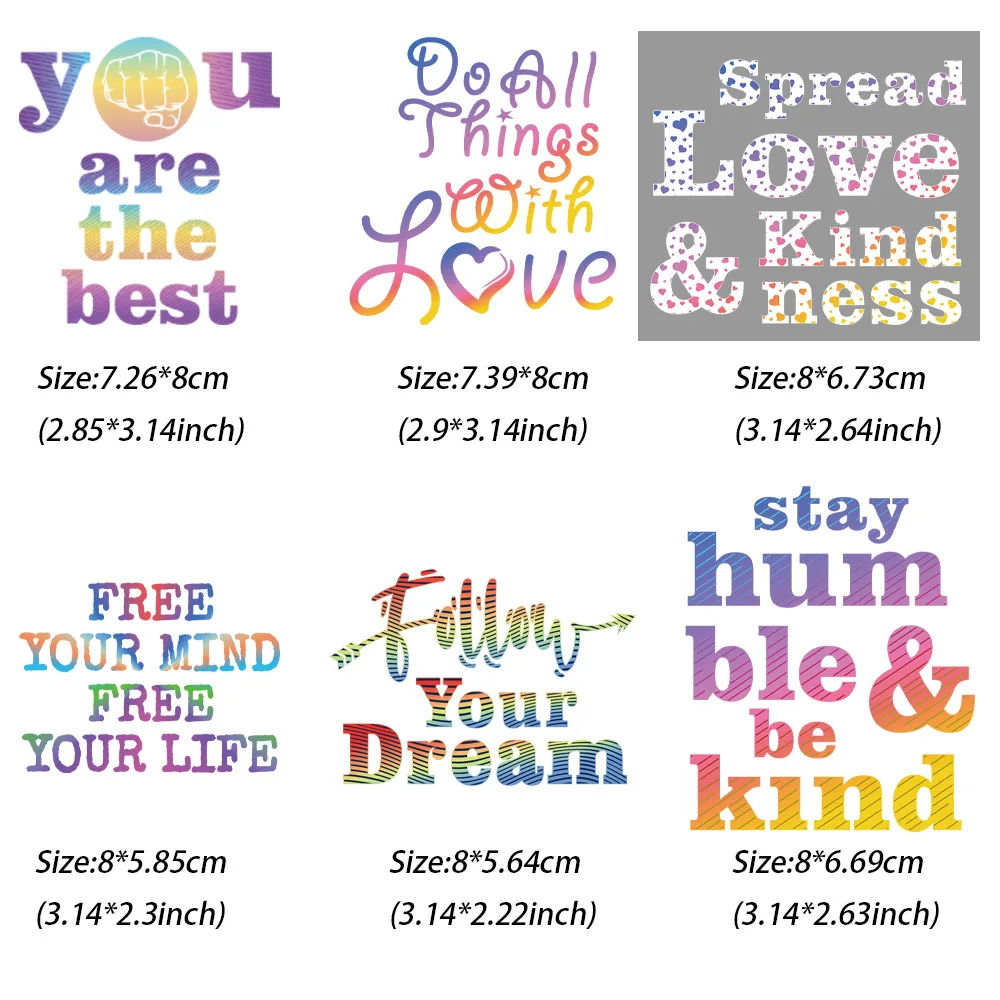 6piece colour Personality Letter you are the best DIY DTF Heat Transfer Stickers Ready To Press For Clothing Stickers