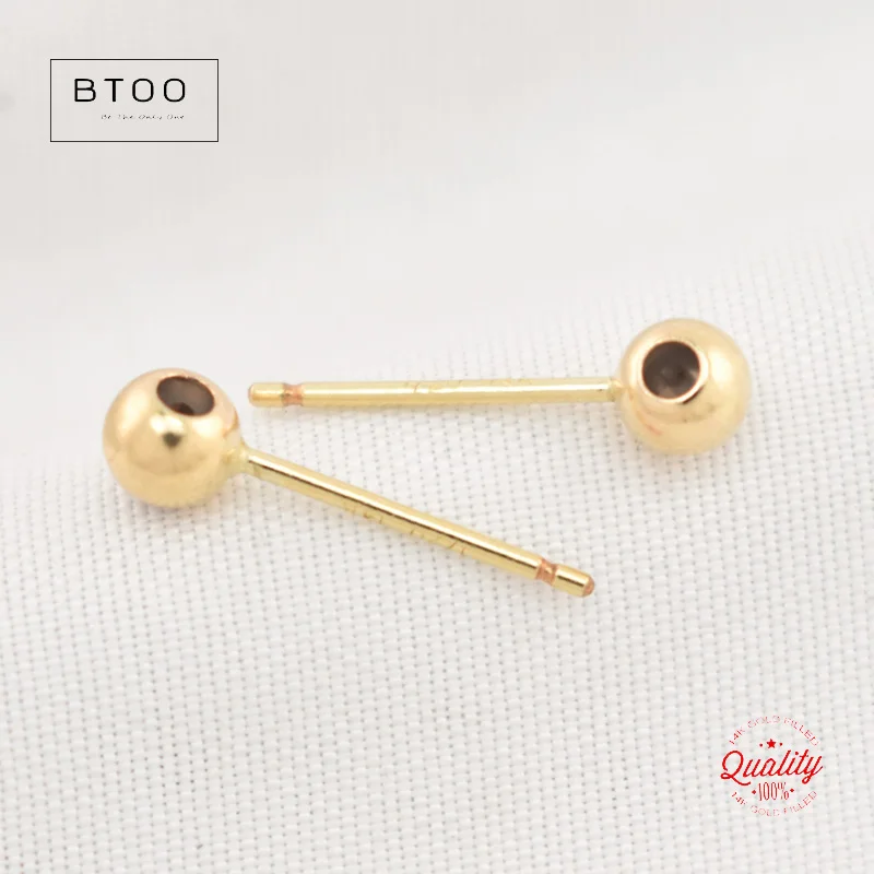 Real 14K Gold Filled Ear Wire 3MM/4MM Bead with Silicone Insert and Post for Jewelry Making Handmde DIY Earrings Accessories