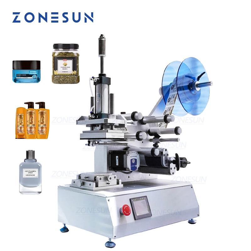 

ZONESUN XL-T802 Semi-automatic Flat Plastic Tin Can Round Glass Water Milk Juicer Bottle Stick Mark Labeling Machine Labeller