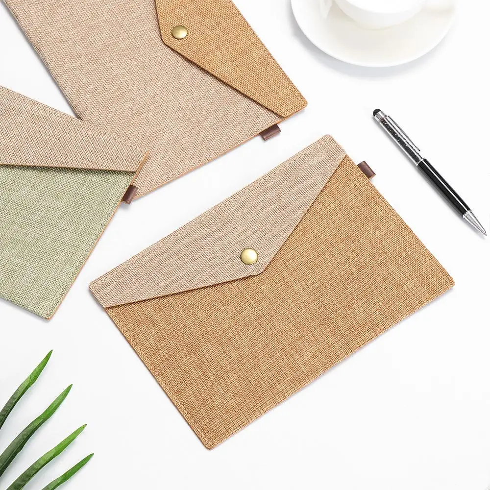 Simple Linen Document Bag A4/A5 Portable File Folder Big Capacity File Storage Briefcase Paper Holder Office School Supplies