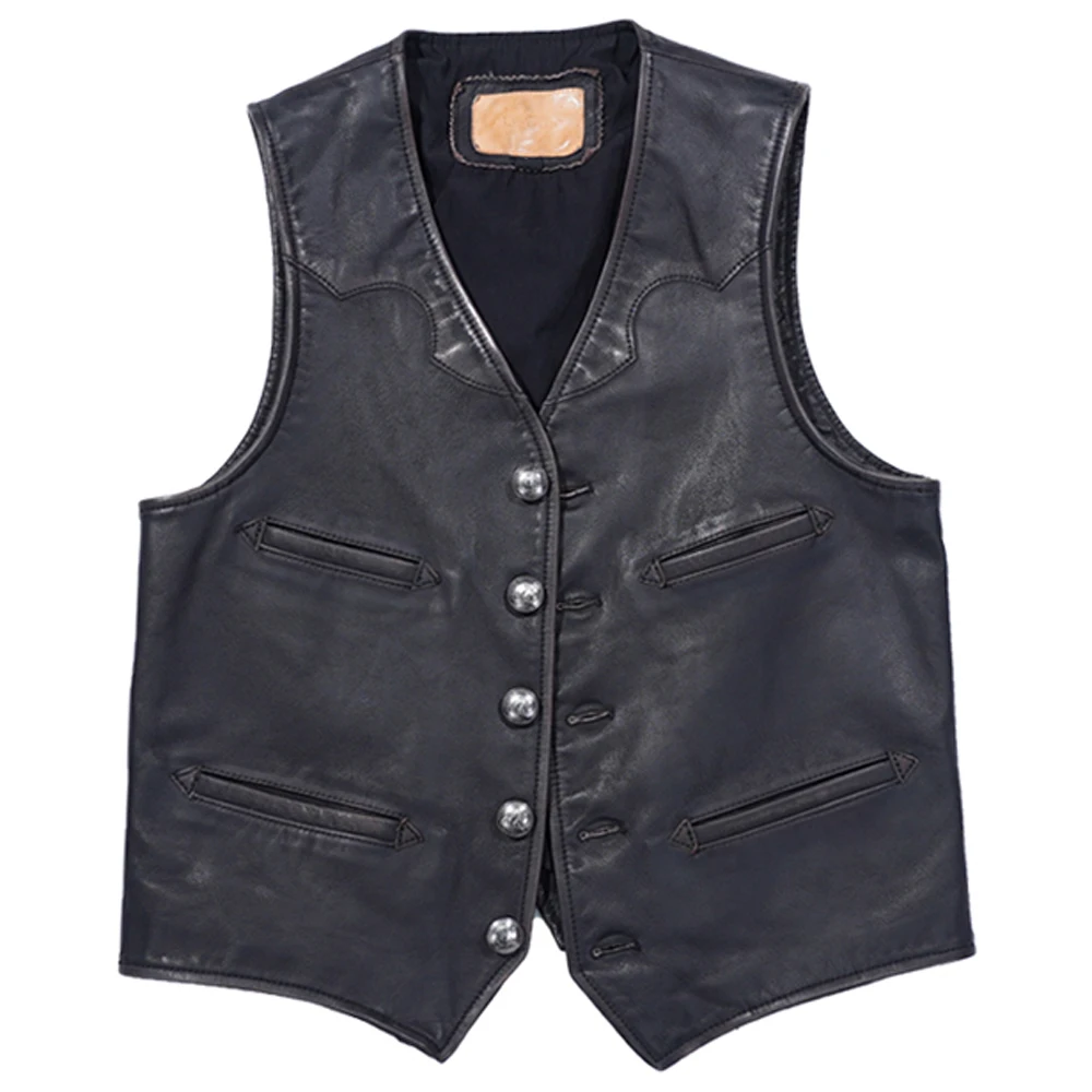 

Retro Fashion Cow Leather Moto Vest Coat American Style Genuine Leather Waistcoat Man Casual Real Cowhide Tank Tops Vests Summer