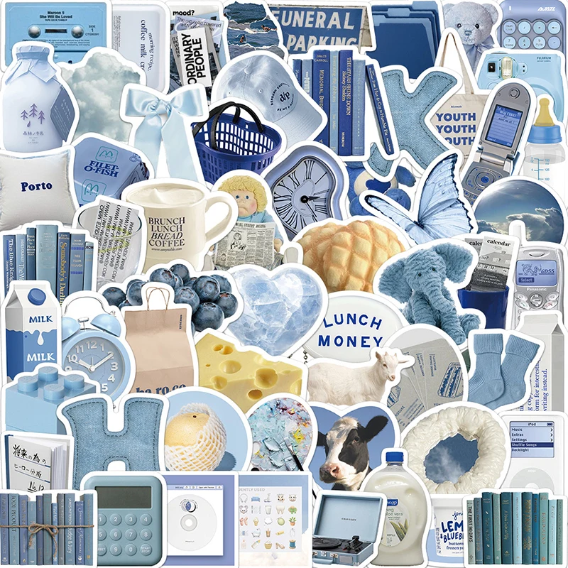 

10/30/60PCS INS Blue Color PVC Sticker Aesthetic Hand Accounting DIY Decoration Scrapbooking Korean Stationery Supplies