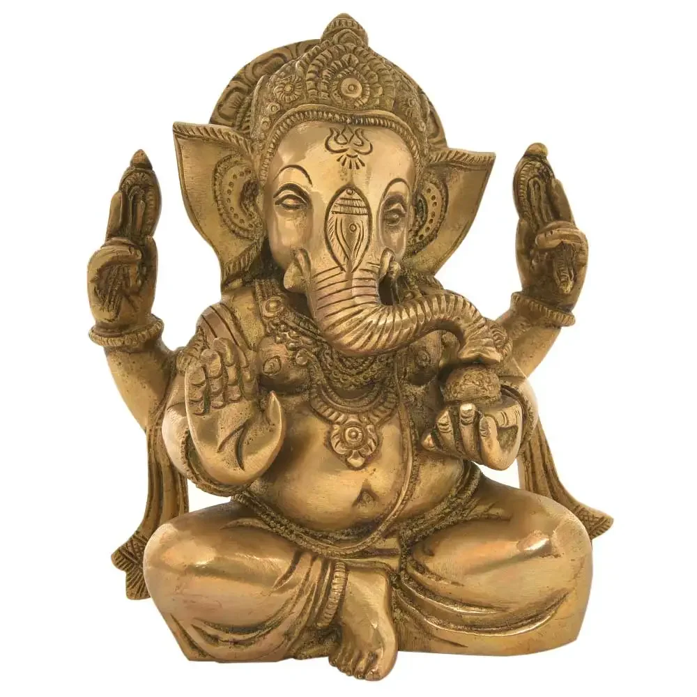 

Handmade Golden Brass Ganesha With His Trunk The Modak Sculptures Figurine Statue Statement Pieces Decor Gift Items