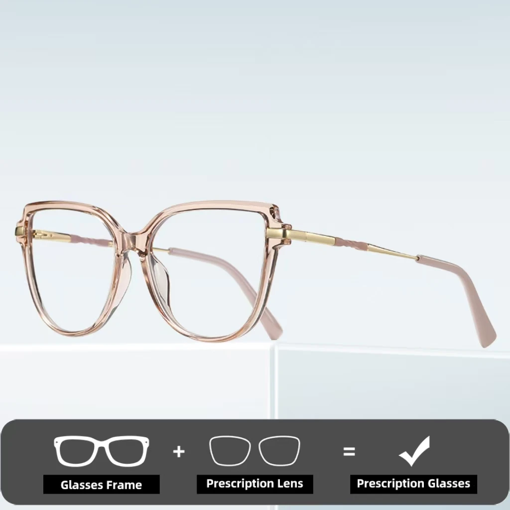 ダブルレジェンド女性用円形キャットアイファッションアンチブルーメガネカスタマイズされた処方フォトクロミック読書近視メガネ