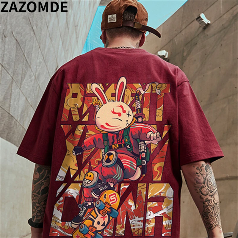 

ZAZOMDE Hip Hop Burgundy Color T Shirt Men Streetwear Harajuku Wine Red Tshirt Short Sleeve Cotton Loose HipHop Burgundy T-Shirt