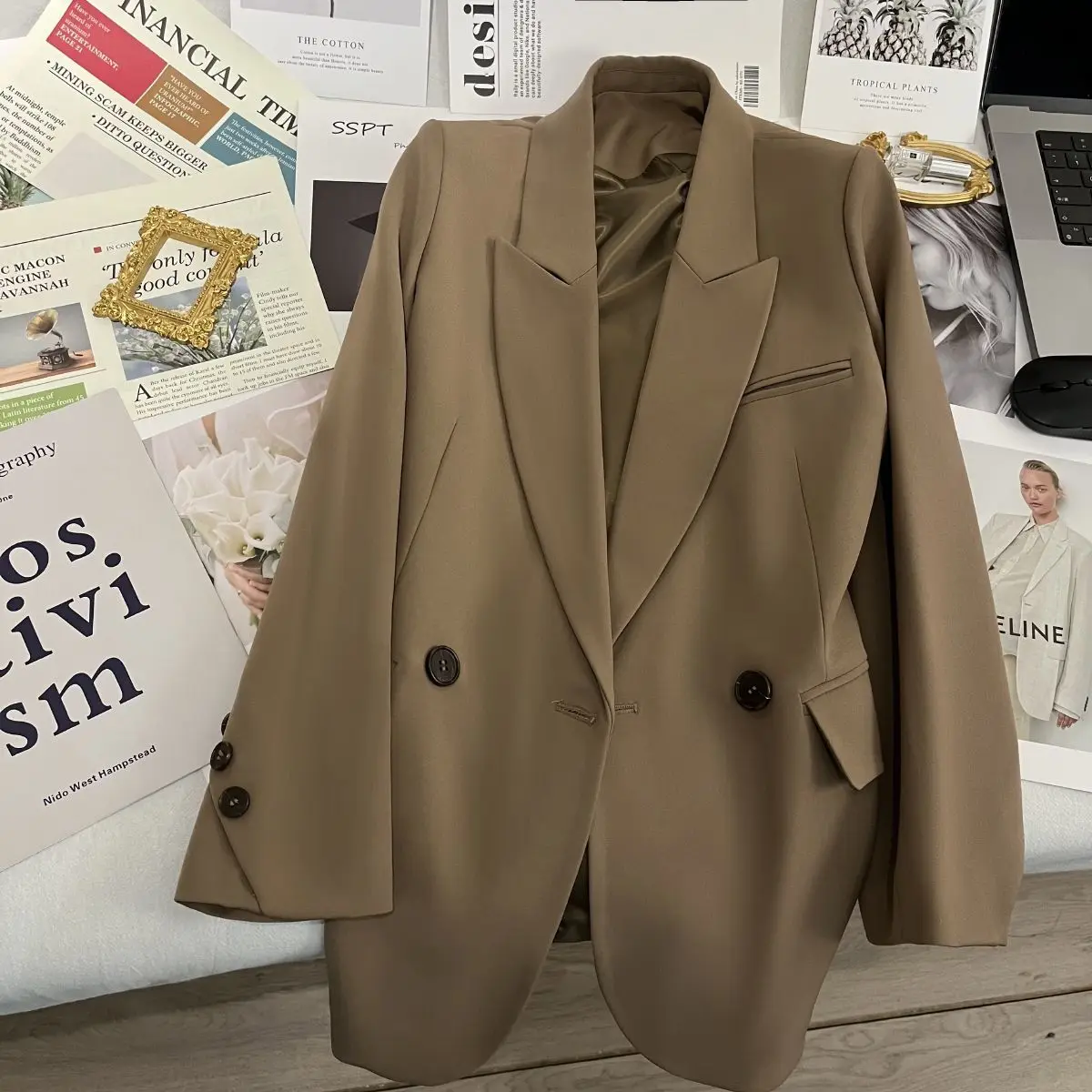 Cappotto blazer da donna Soprabito Ventaglio femminile Bottoni svasati al ginocchio Articolo con fibbia Taglie forti Texure Sliming Nero Moda