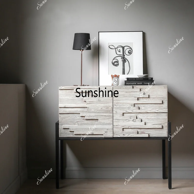 Nordic solid wood entrance cabinet, medieval wabi-**** entrance table, retro and old dining side cabinet designer