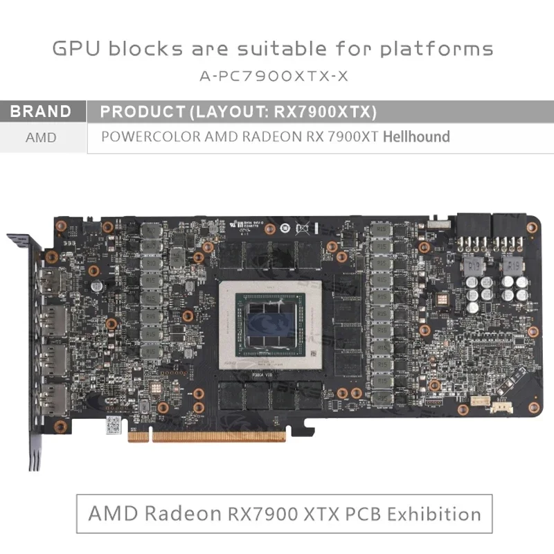 Bykski rx 7900xt gpu block verwendung für power color amd radeon rx 7900xt hellhound karte/wasser kühlung kupfer kühler A-PC7900XTX-X