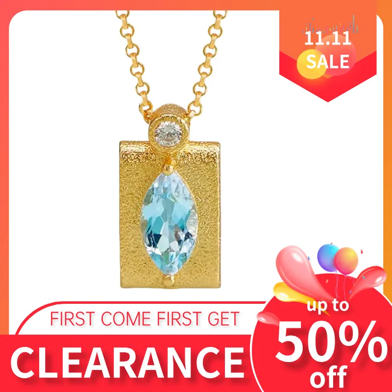 

GEEZENCA натуральный синий топаз S925, серебро, 18-каратное золото, ожерелье с подвеской для женщин, распродажа, ограниченный запас, первый, получите