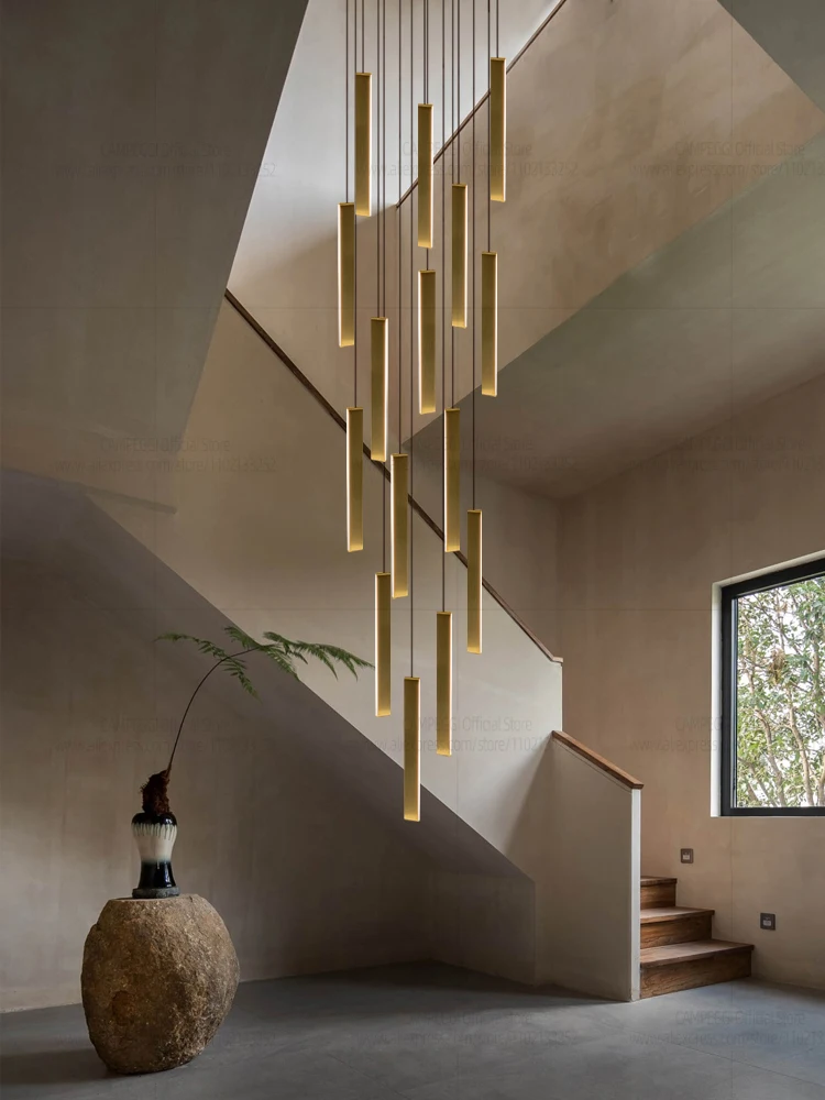 LED Chandelier Modern Aluminum Metal Pendant Light Nordic Living Room Dining Table Chandelier Minimalist Staircase Chandelier