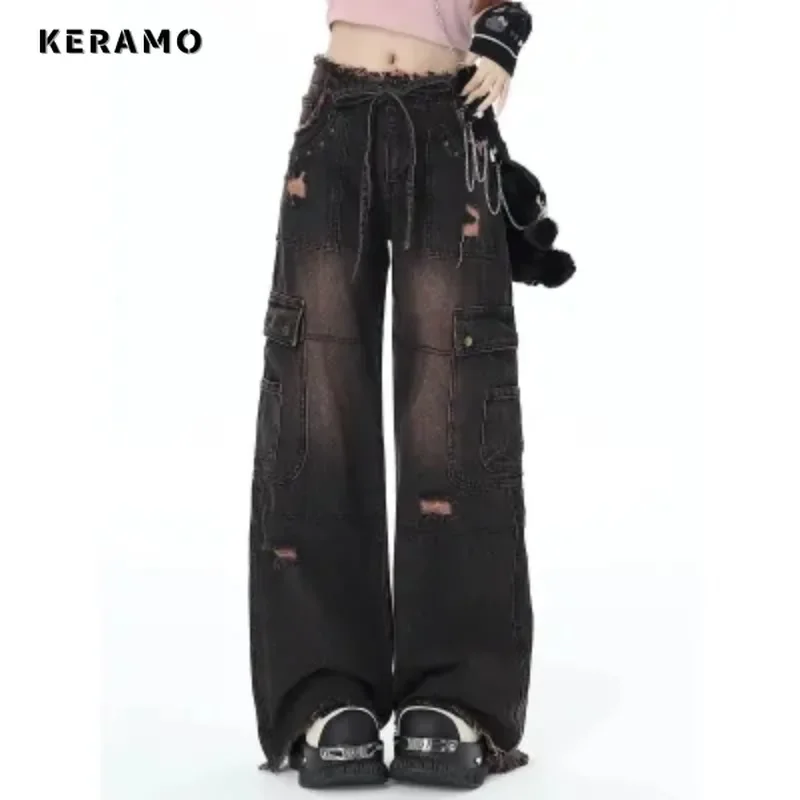 

Harajuku Loose Jeans Y2K Wide Leg Baggy Vintage High Waist Pants 2023 Winter Women's Casual Style Pockets Denim Trouser