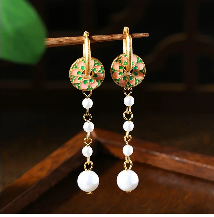 White Real Pearl Bead Earrings Amulet Talismans Women Natural Jewelry Charm 18K Gold Plated Luxury Flower Vintage Accessories