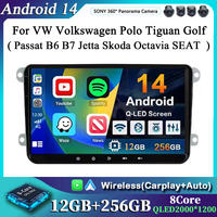For VW Volkswagen Polo Tiguan Golf Passat B6 B7 Jetta Skoda Octavia SEAT Android 14 CarPlay Car Radio Multimedia Video Player 4G