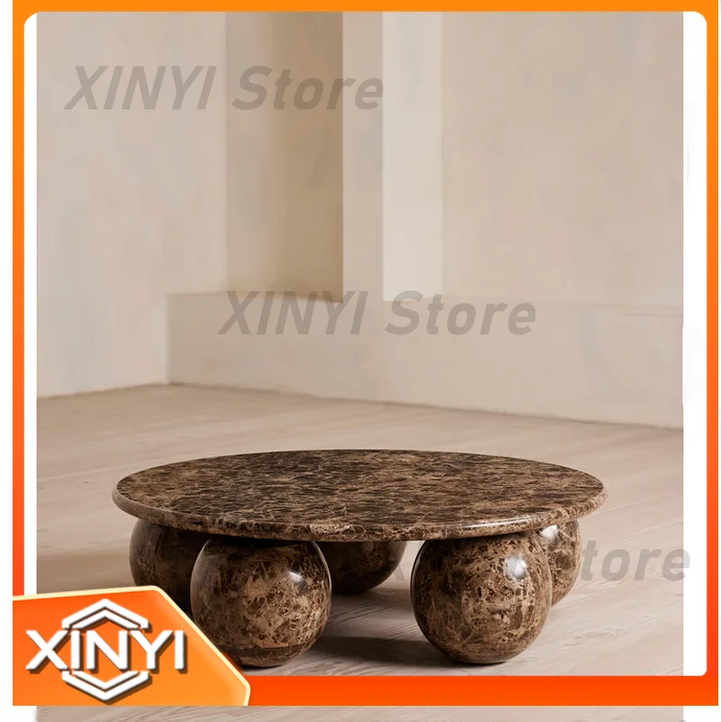 Vintage Earthy Brown Natural Marble Ball Base Coffee Table Most Popular in French EPR Coffee Tables