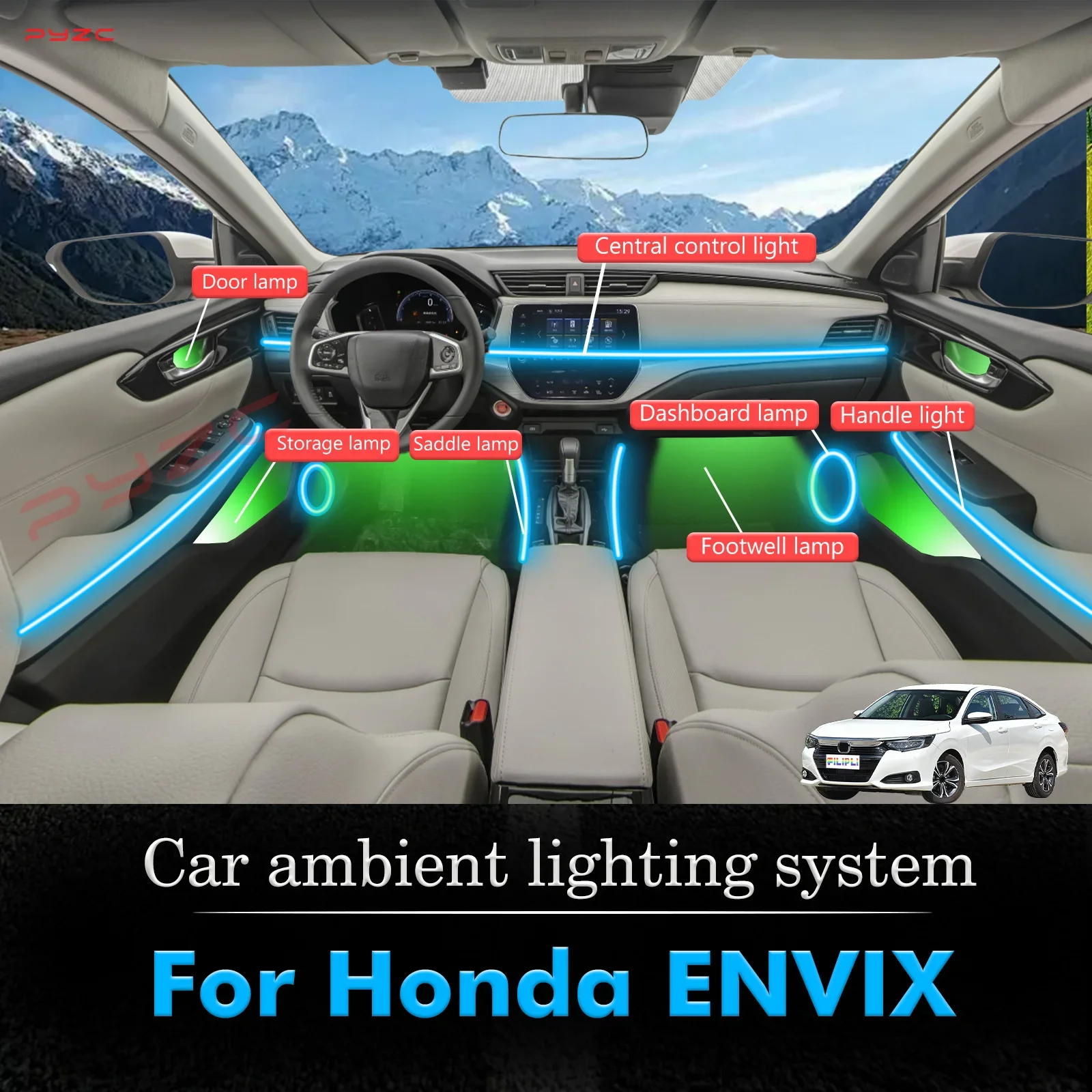 

Для Honda ENVIX салон автомобиля декоративный окружающий свет RGB 64-цветный светодиодный умный пульт дистанционного управления энергосберегающий эффективный набор
