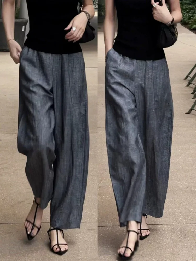 

Gray Casual Loose Women's Pants High Waist Straight Leg Commute Style Spring Summer New Arrival plus Size Wide Leg Trousers