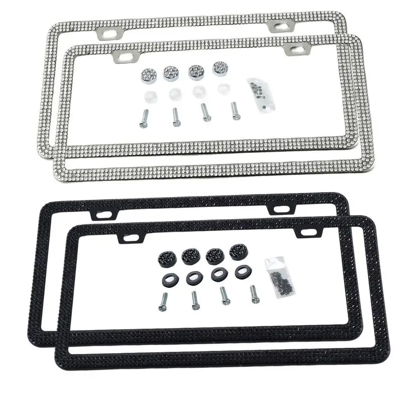 

Crystal License Plate Frame License Plate Covers Polished Easy To Install Luxury Rhinestones Waterproof Shiny License Plate