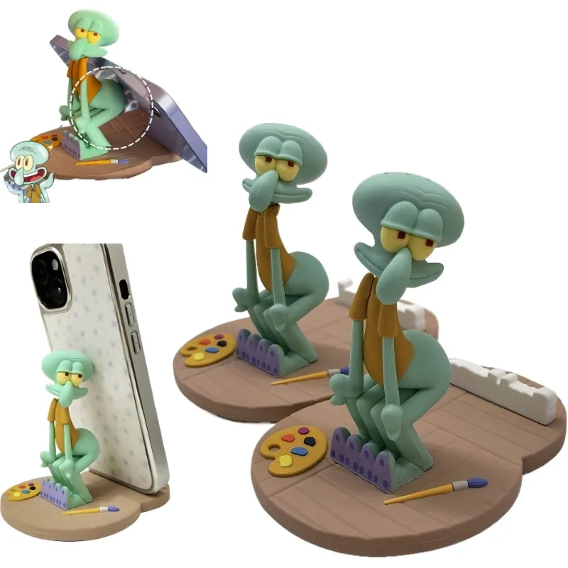New KKV SpongeBob Squidward Magnetic Phone Holder Toothbrush Rack Cute Cartoon Decor Accessories