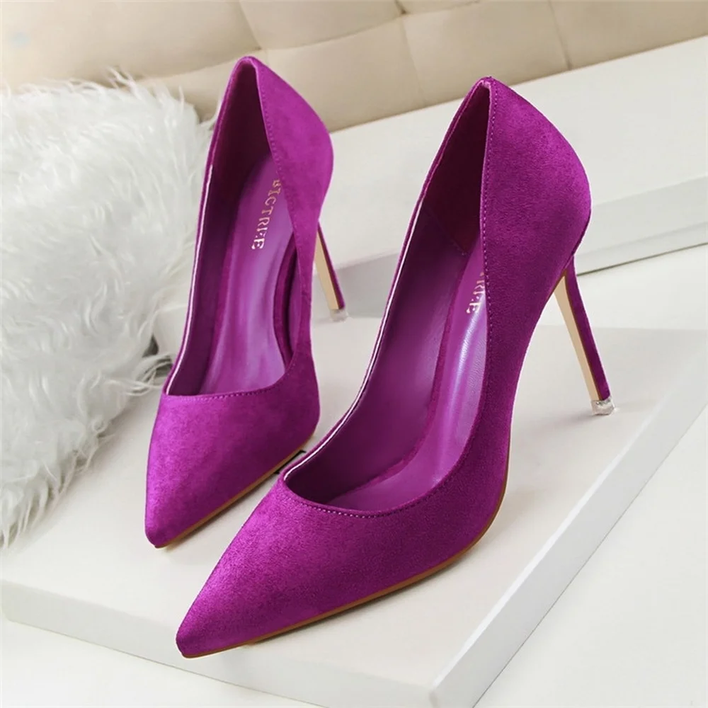 Heel Shoes Women Elegant Pumps High Heels Shoes Suede Fashion Sexy High-heeled Pointed Female Office Shoes 42 43