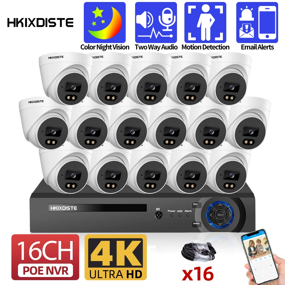 16CH 8MP POE Security Camera System 4K NVR Kit Two Way Audio  Home IP Dome Camera Set P2P CCTV Video Surveillance Kit XMEYE 8CH