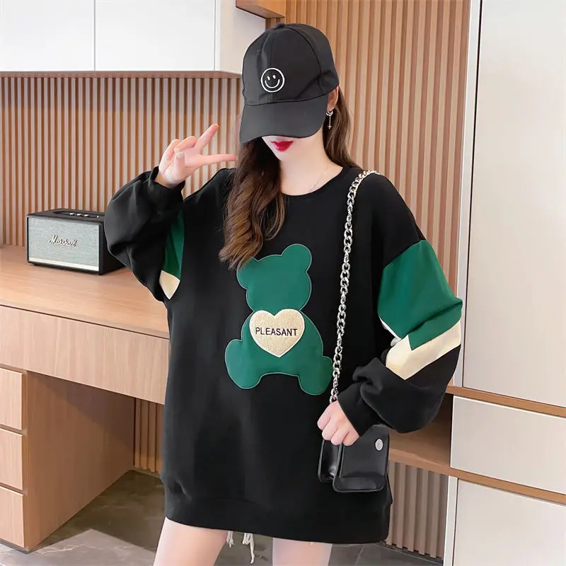 Graphic Pullover Loose Round Neck Baggy Sweatshirt for Women Spring and Autumn Splicing Woman Tops Casual Sport Basic Essential