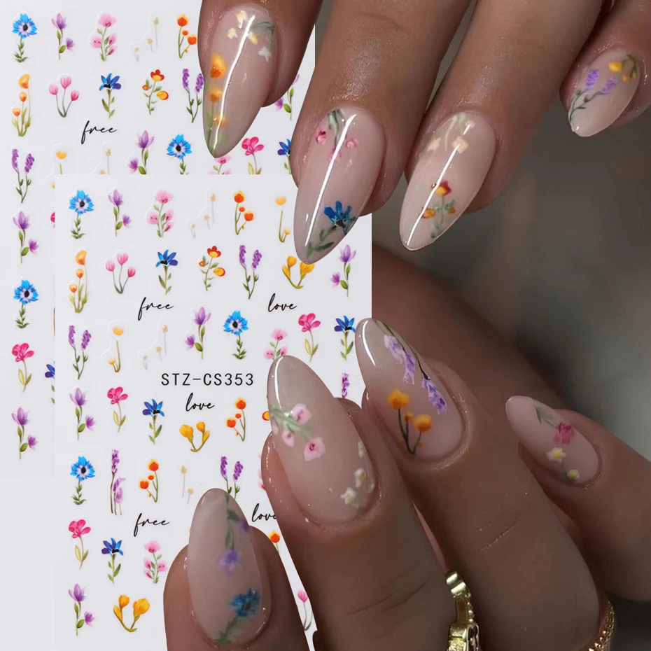 

2 pcs 3D Colorful Wild Flowers Nail Stickers Mini Multi-styled Florals Adhesive Charms for Nails Spring Summer Petals Nail Decor