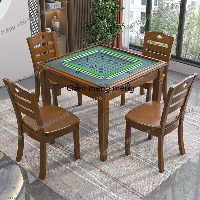 G153 Japanese Solid Wood Mahjong & Dining Table Manual Shuffling Mahjong Game Square Table Chair Set Restaurant Home Furniture