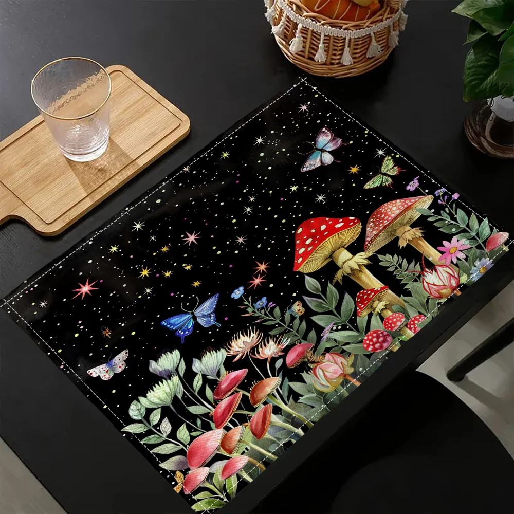 1PC Colorful Picture Mushroom Butterflies Placemats Festival Kitchen Linen Dinning Table Mats Coffee Cup Pads Mats Home Decor7.3