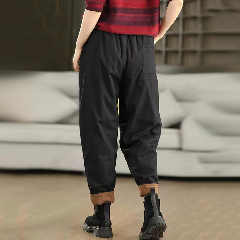 Masss Wasss Brand Winter Fashion Warm Clothes Women Loose Casual Padded Pants Ladies Classic Casual Elastic Waist Harem Trousers